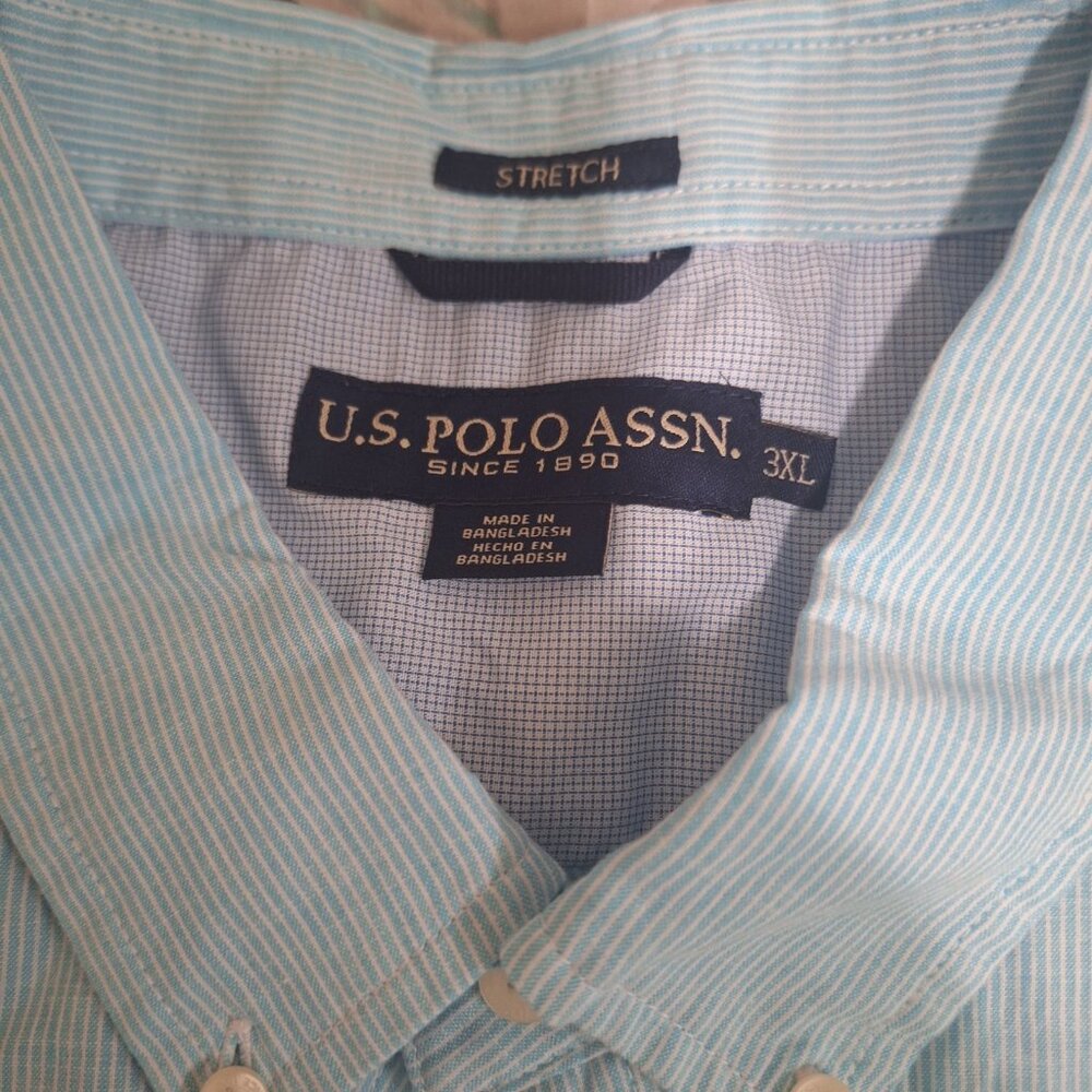 NWT U.S POLO ASSN Light Blue Stripped Men Short Sleeve Button Up Shirt Sz 3XL - Picture 6 of 8